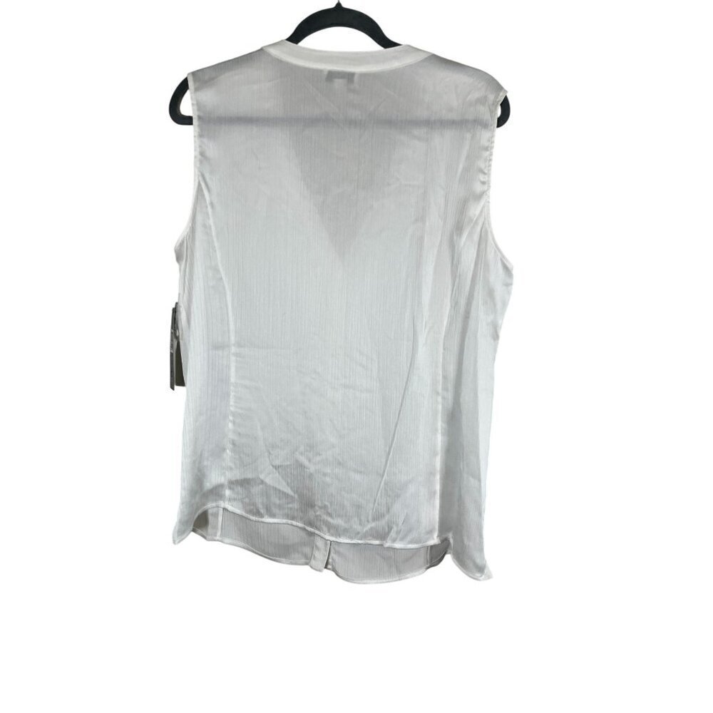 Tahari Ruffle Top XL White Ribbed Neutral Workwear Feminine Classic Chic Preppy - Picture 2 of 8